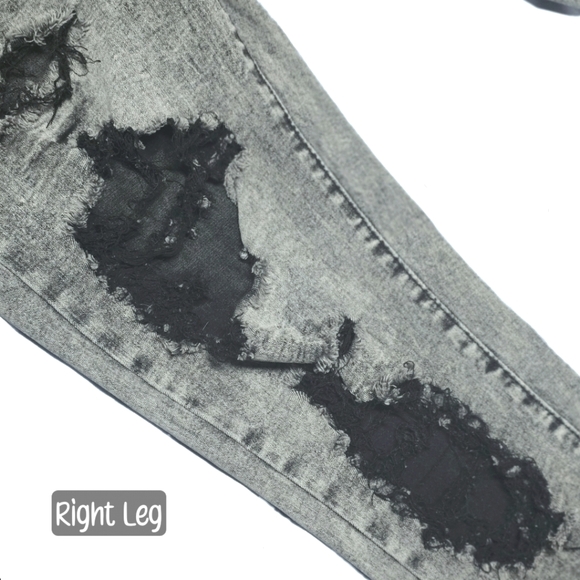 🟨⚫️ Cut Out Ripped Black Distressed Raw Hem Grey Denim Skinny Jeans Large 8/10 - Picture 5 of 12